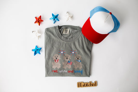 Red, White and Woof! Embroidered T-shirt