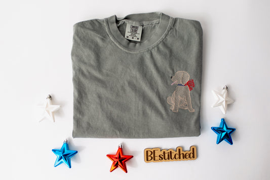 Dog with Patriotic Bow Embroidered T-shirt